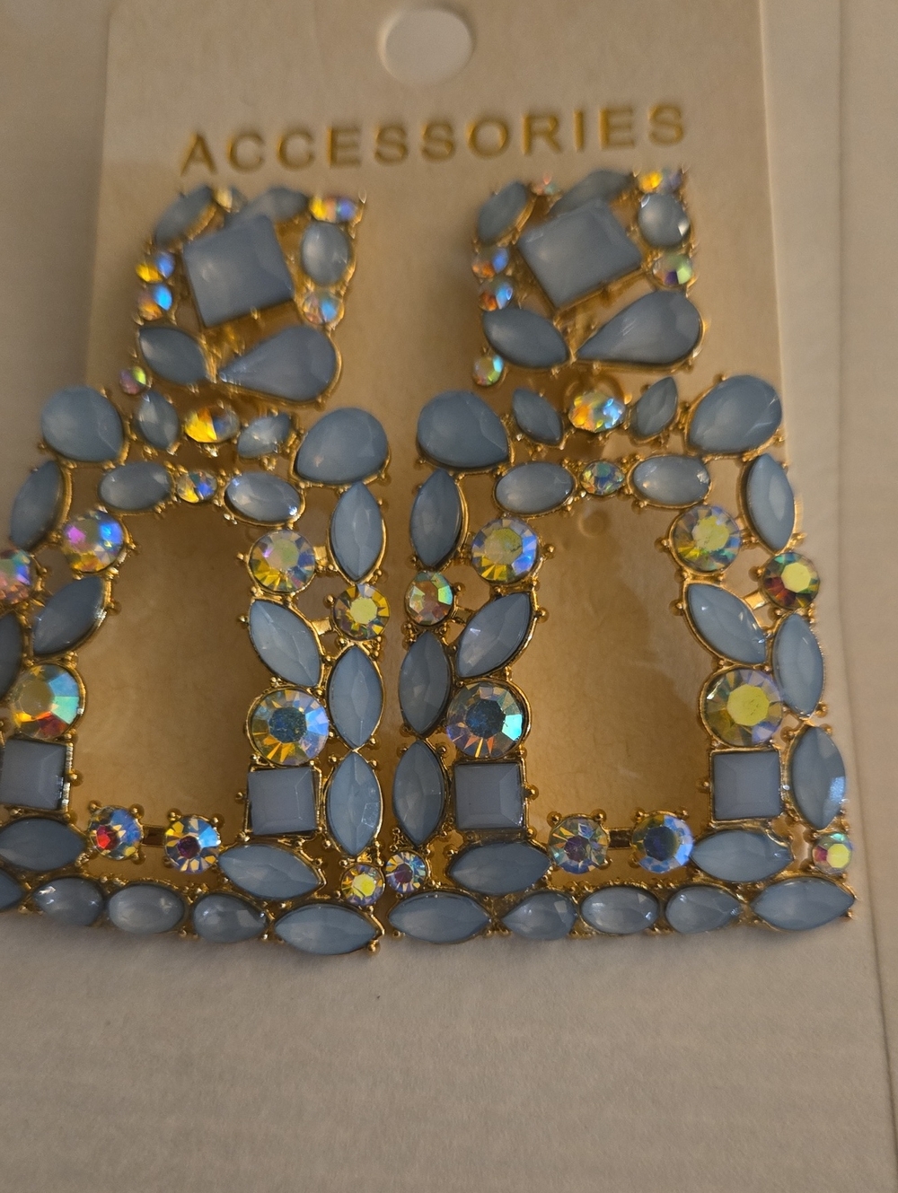 Stunning Statement Light Blue Crystal Drop Earrings NWT